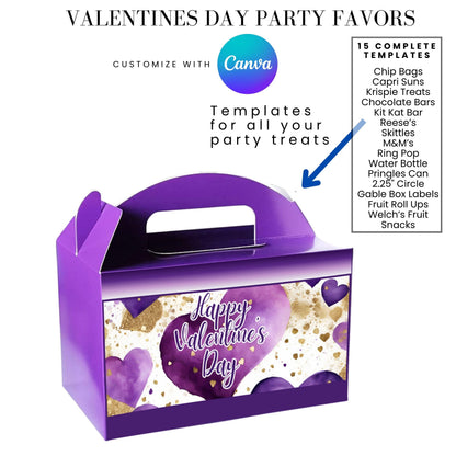 Purple Gold Valentines Party Favors Templates Bundle