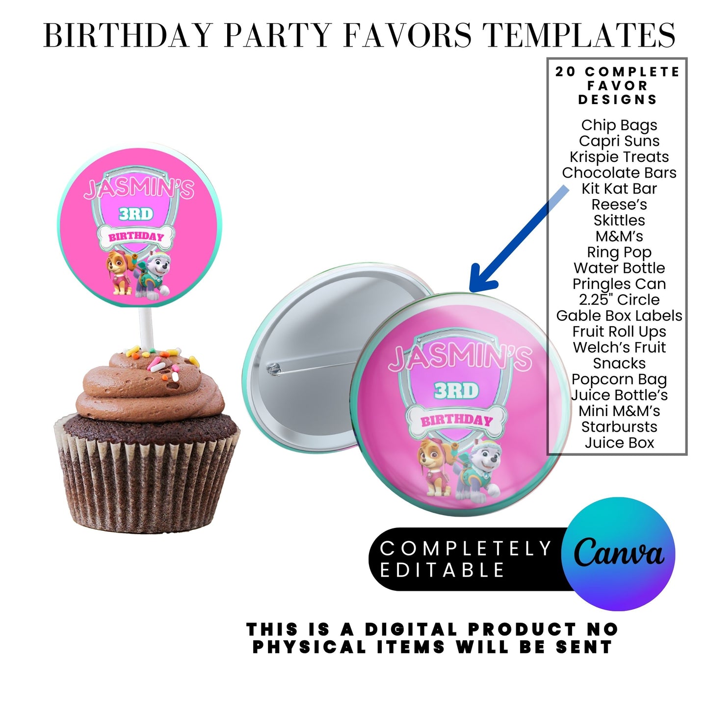 Pink Puppy Patrol Birthday Party Favor Templates Bundle