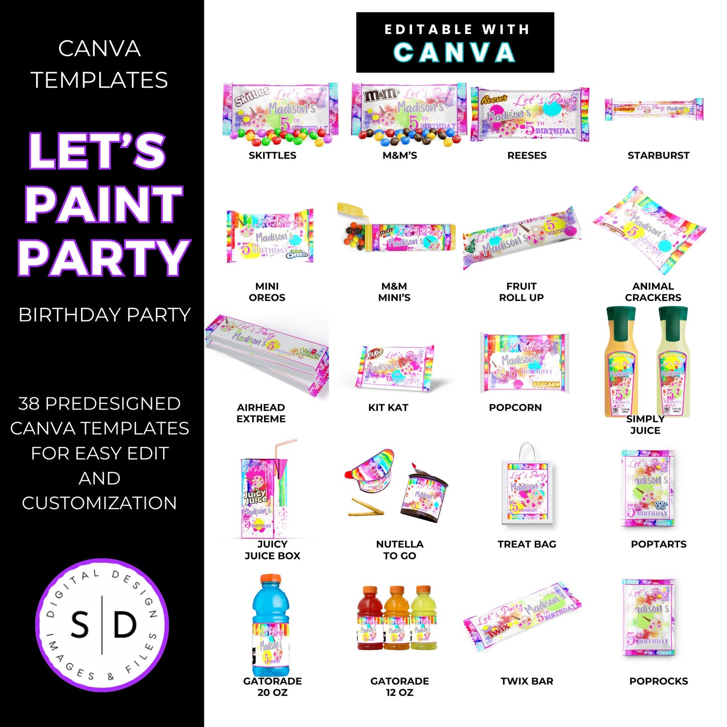 Let's Paint Birthday Party Favor Templates