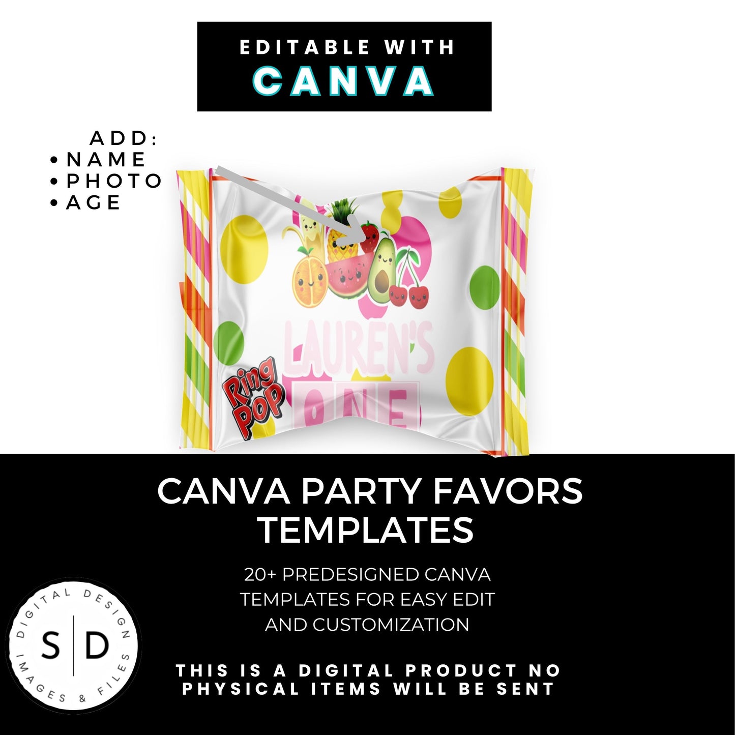 Dancing Fruit Pink Party Favor Templates Bundle