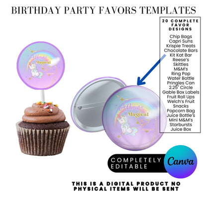 Magical Unicorn Birthday Party Favor Templates