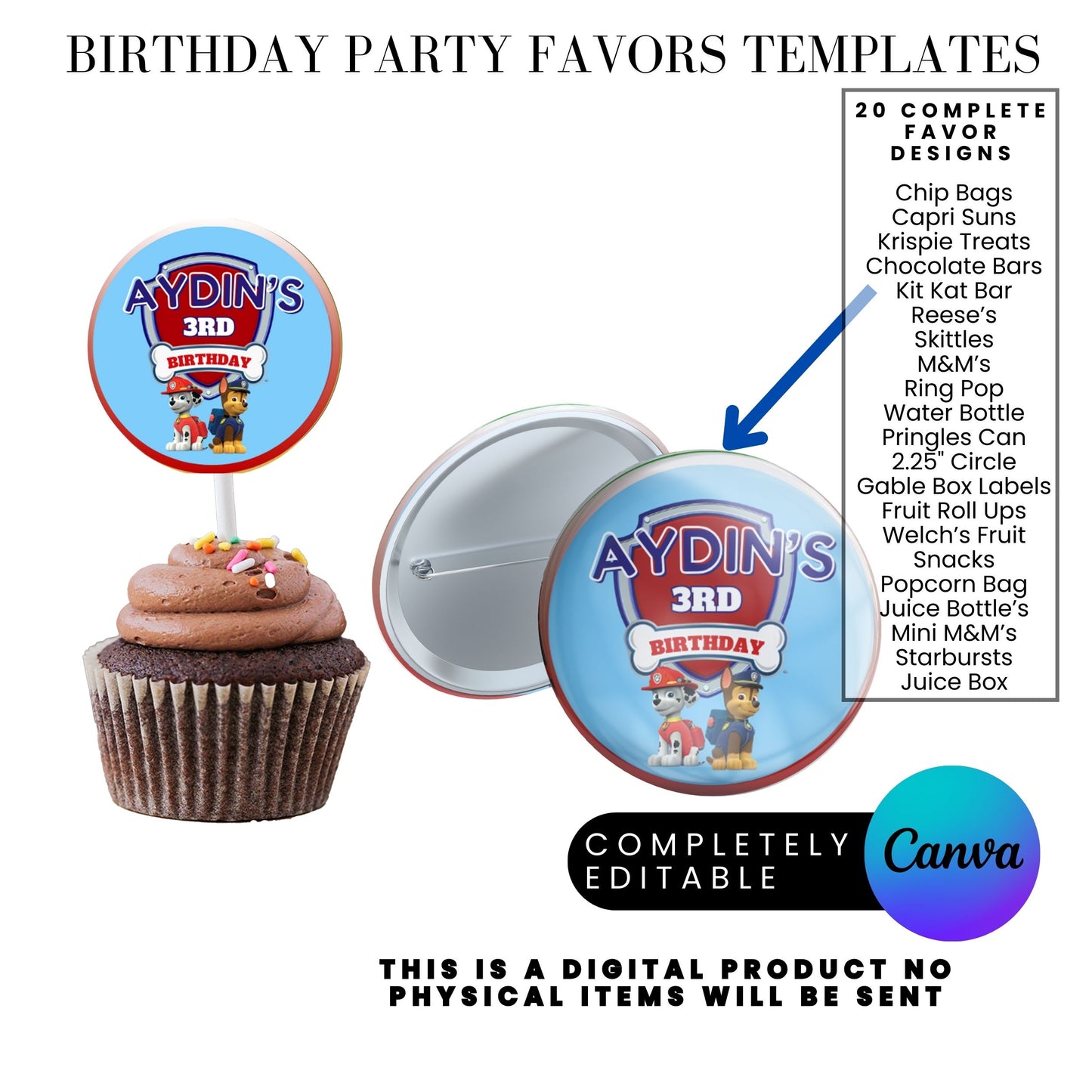 Blue Puppy Patrol Birthday Party Favor Templates Bundle
