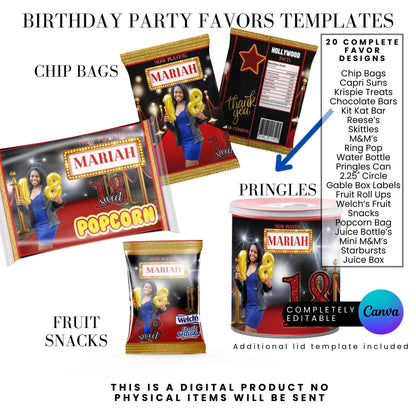 Hollywood Red Carpet Birthday Party Favors Templates Bundle