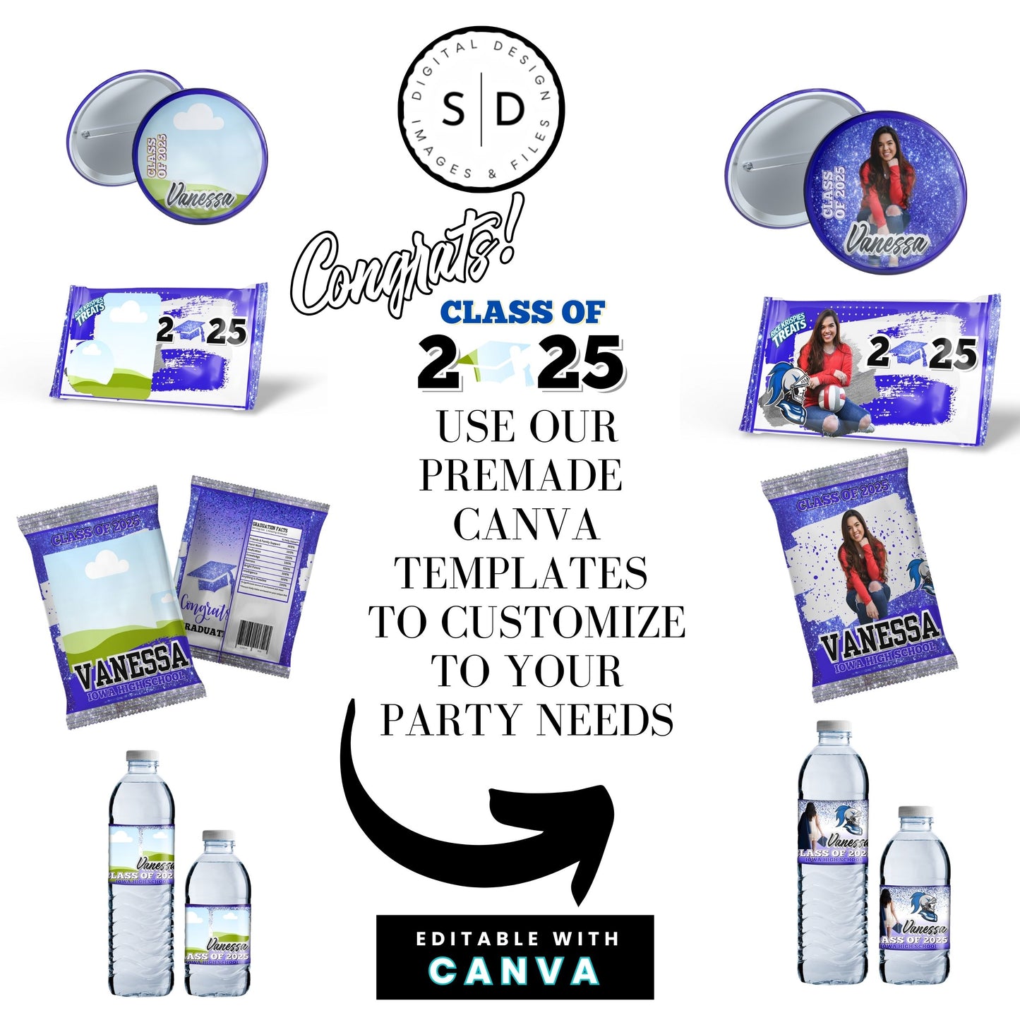 Congrats Class of 2025 – Blue & Silver Graduation Party Favor Bundle