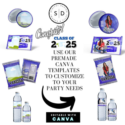 Congrats Class of 2025 – Blue & Silver Graduation Party Favor Bundle