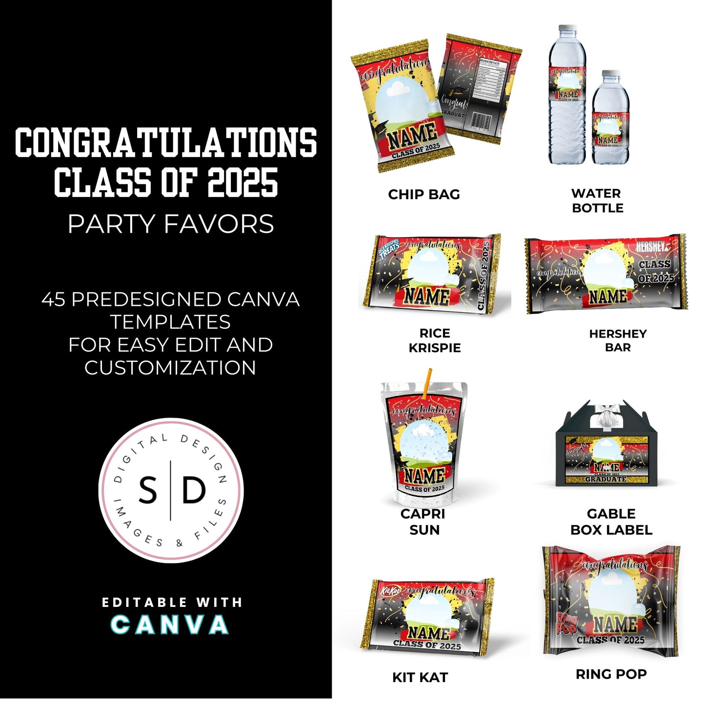 Class of 2025 Graduation Party Favor Canva Template Bundle 🎓✨