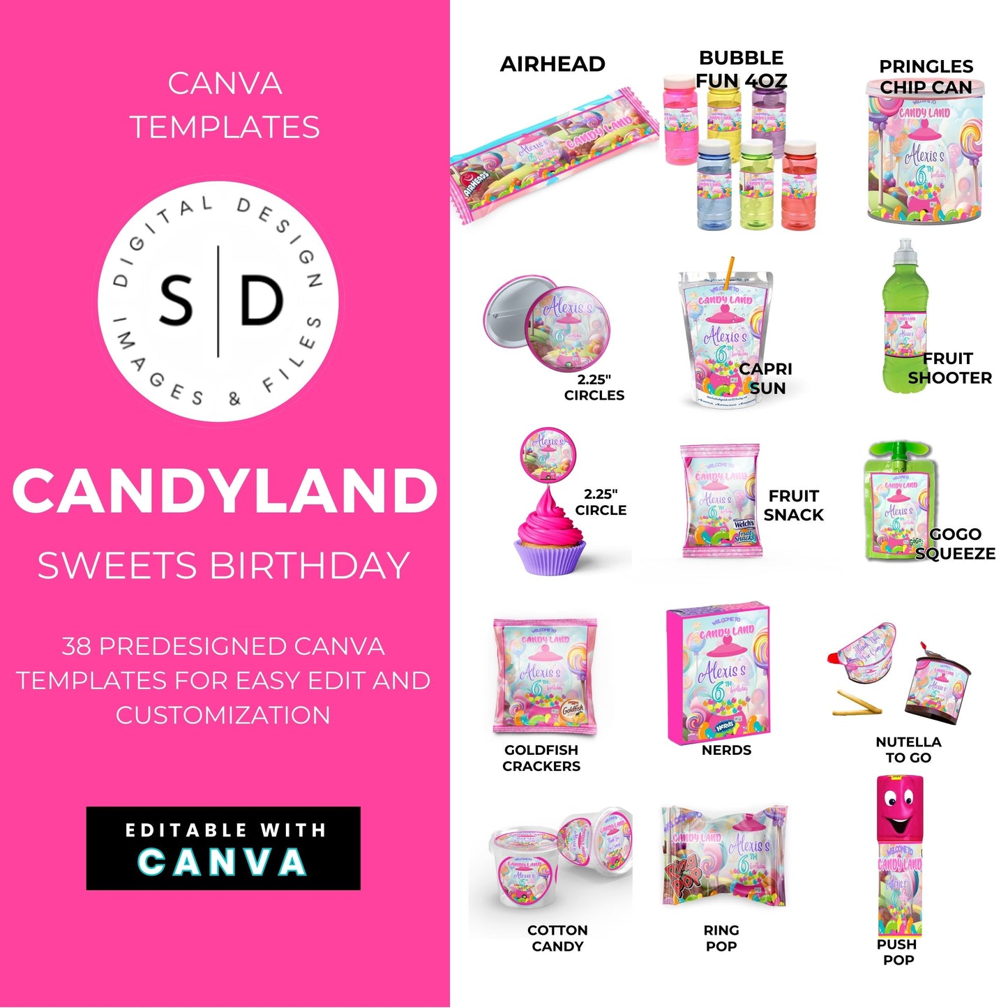 Candy Land Sweets Birthday Party Favor Templates