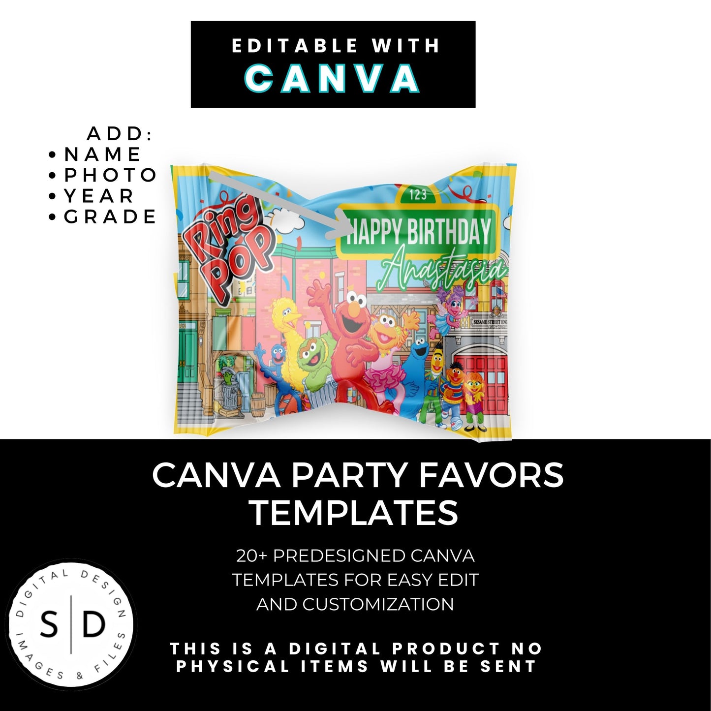 Sesame Street Birthday Party Favors Templates Bundle