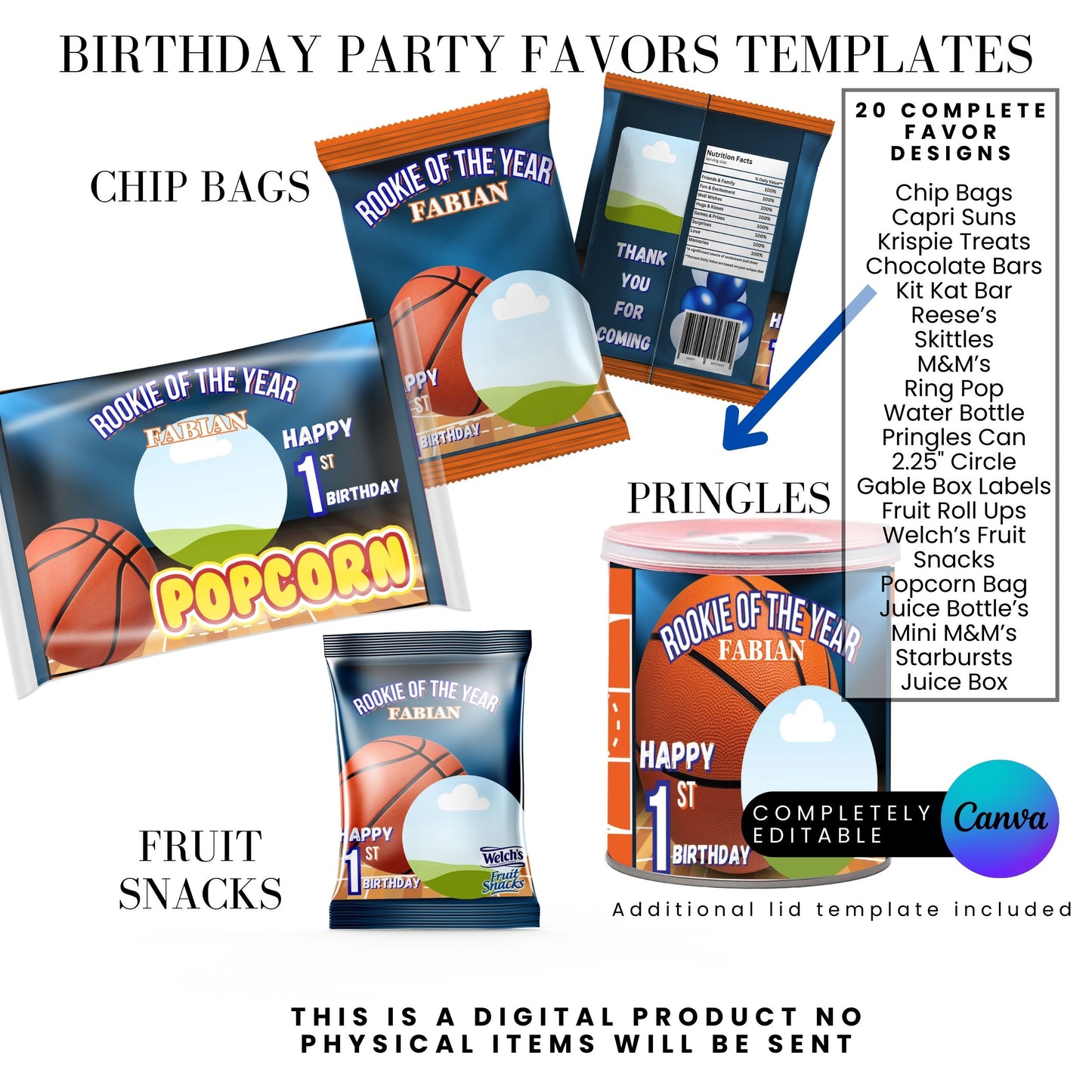 Rookie of The year Basketball Birthday Party Favor Templates Bundle