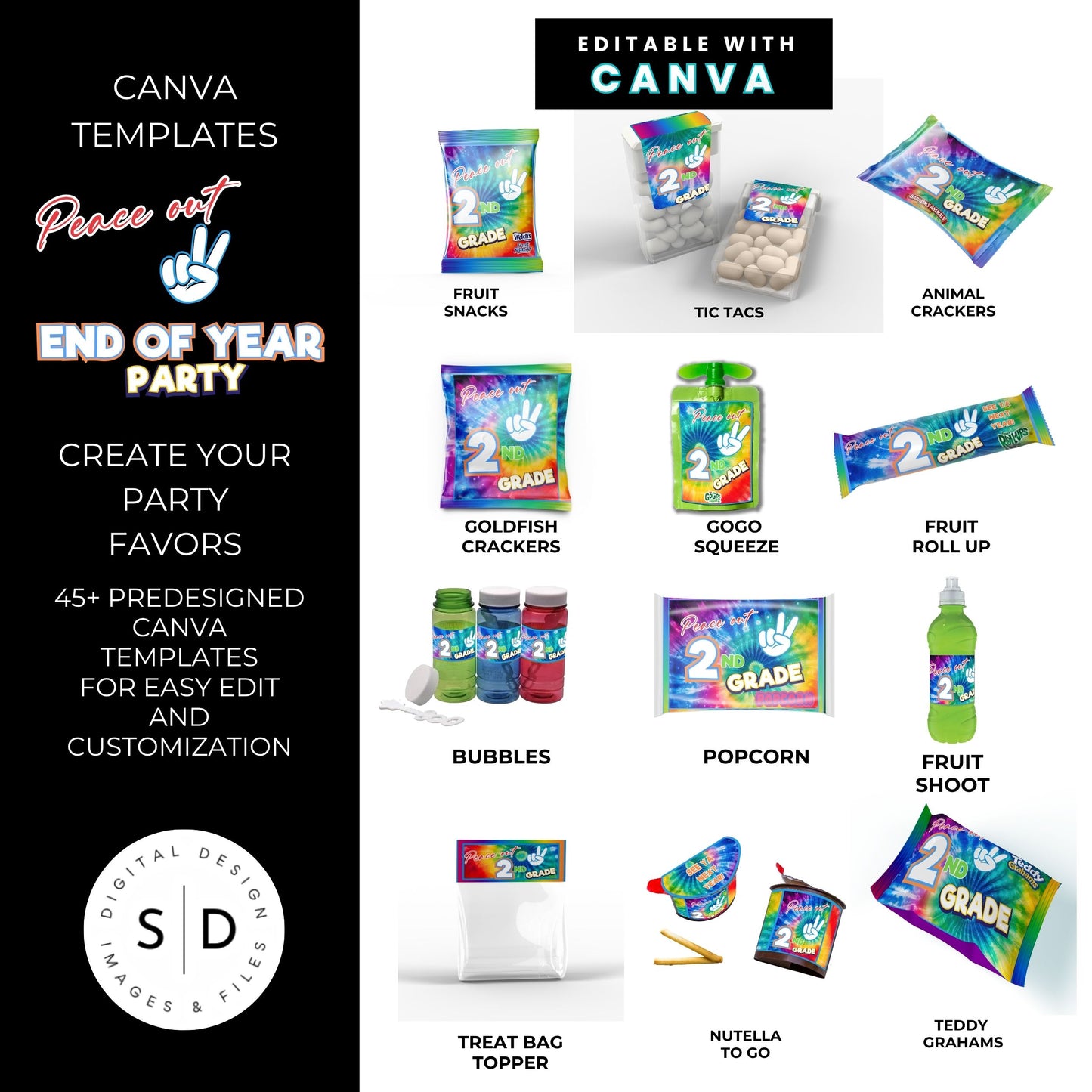 ✌️ Peace Out End of Year Party Favor Canva Template Bundle