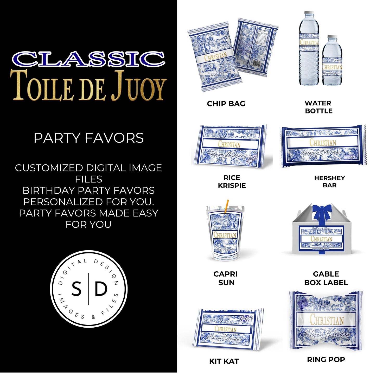 Classic Toile De Juoy Blue Party Printable Favor Designs DFY