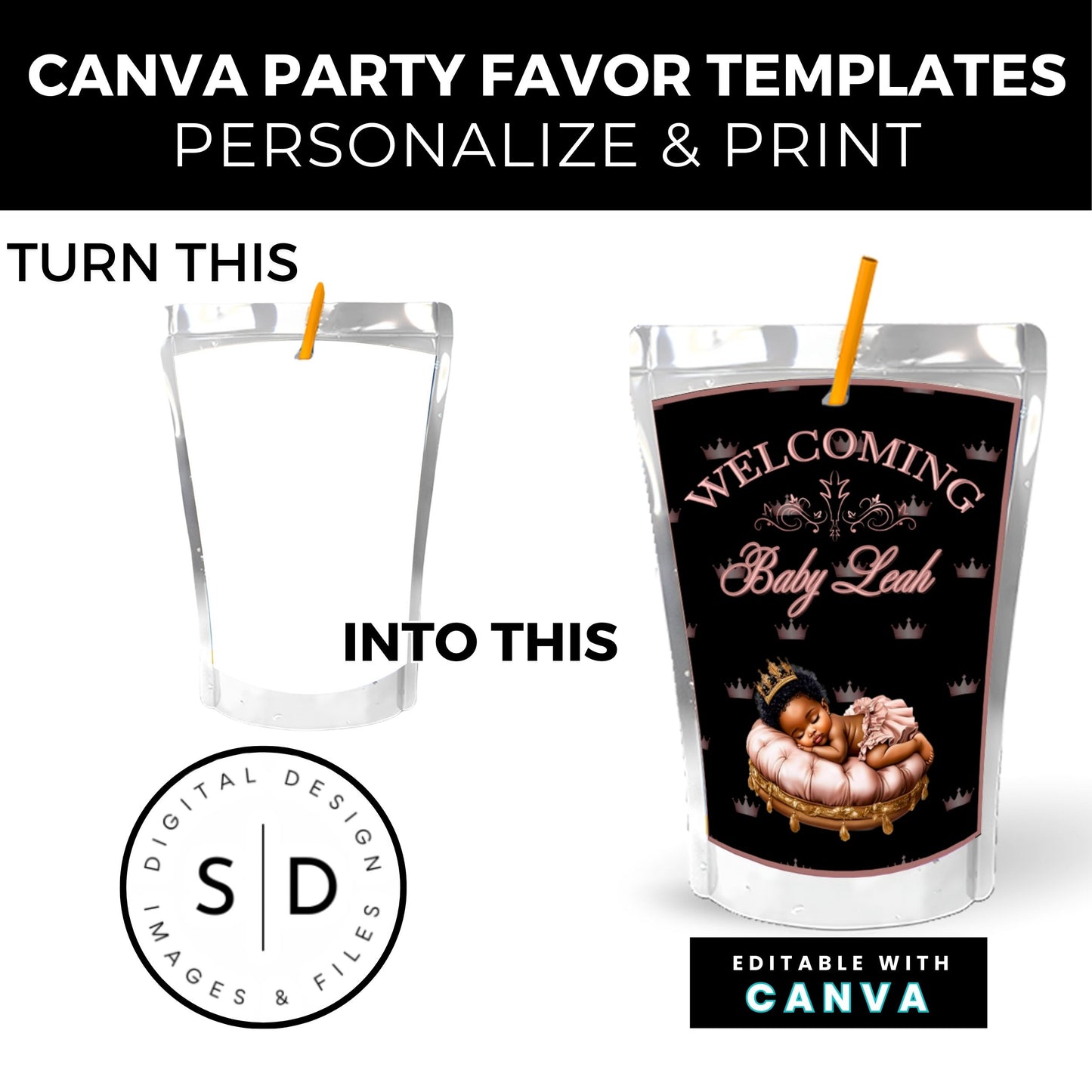 Welcoming Little Princess Baby Shower Canva Templates Bundle