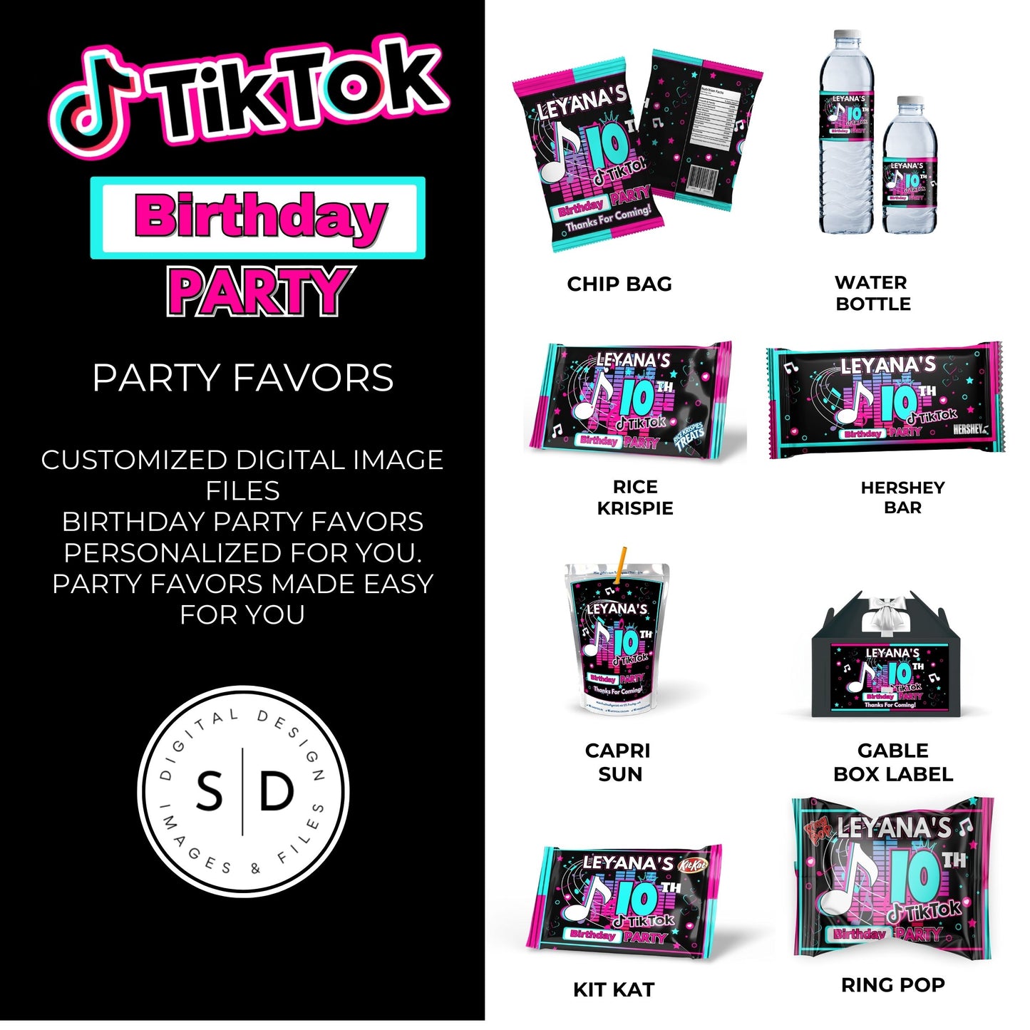 Tik Tok Social Media Party Printable Favor Designs DFY