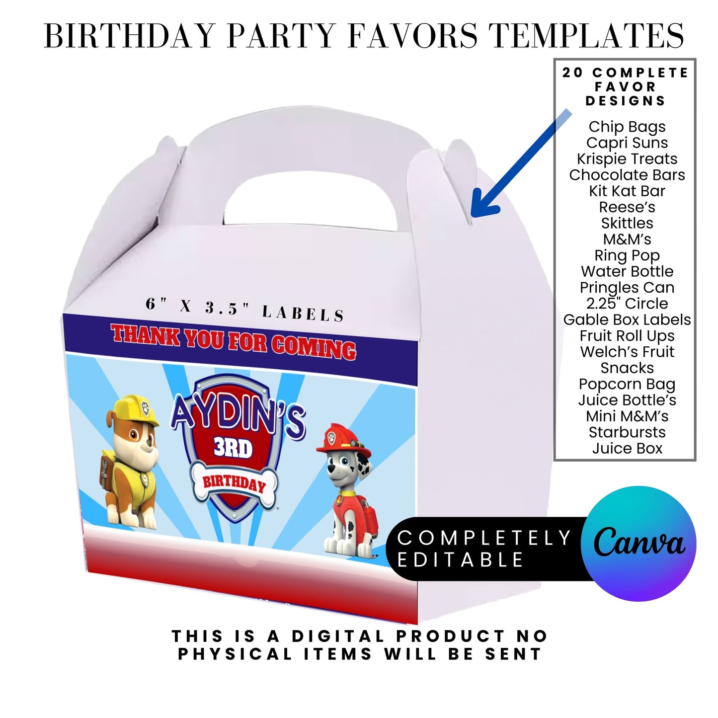 Blue Puppy Patrol Birthday Party Favor Templates Bundle