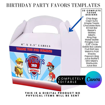 Blue Puppy Patrol Birthday Party Favor Templates Bundle