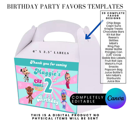 Cry Babies Magic Tears Birthday Party Favors Templates Bundle
