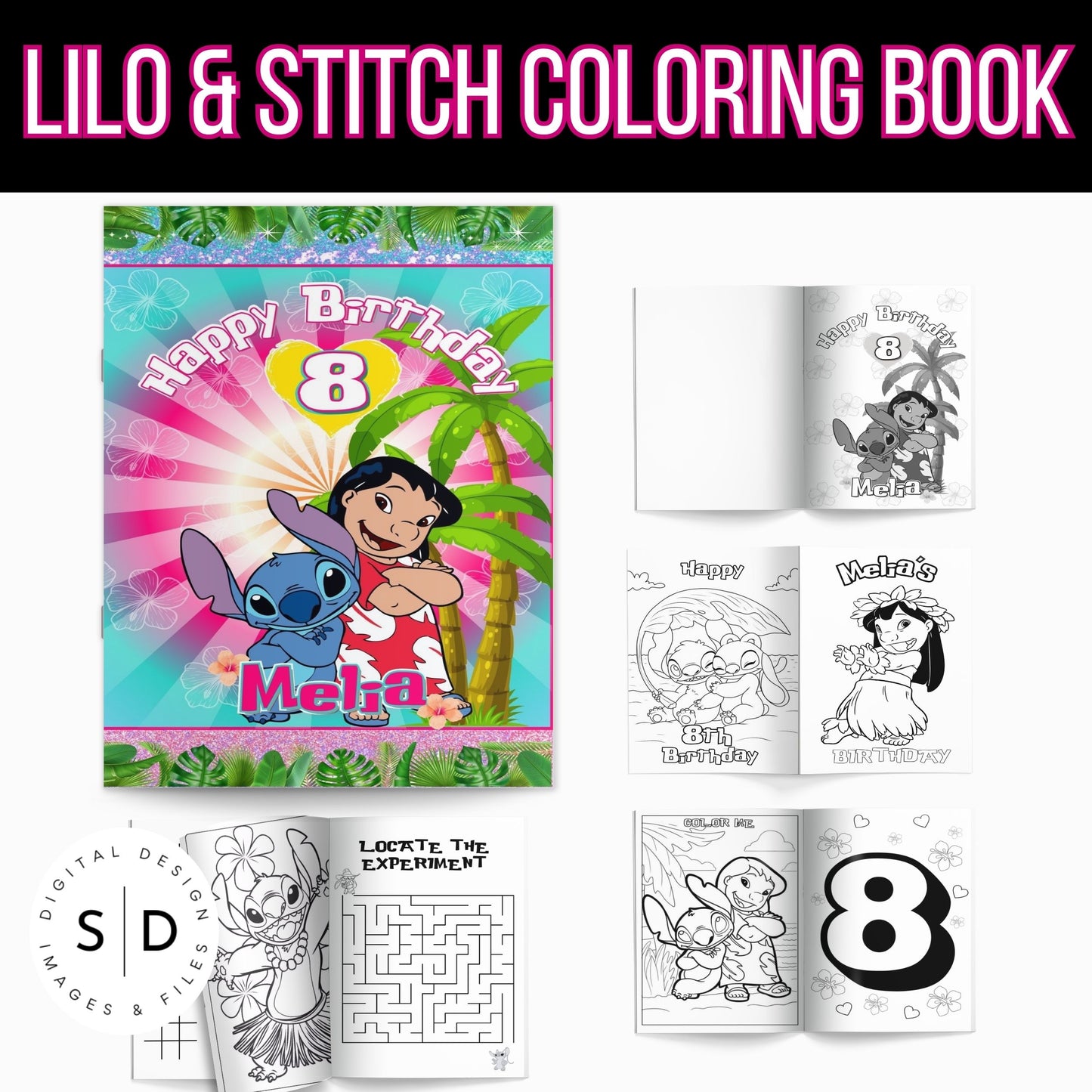 Lilo & Stitch Personalized Birthday Coloring Book Printable PDF DFY