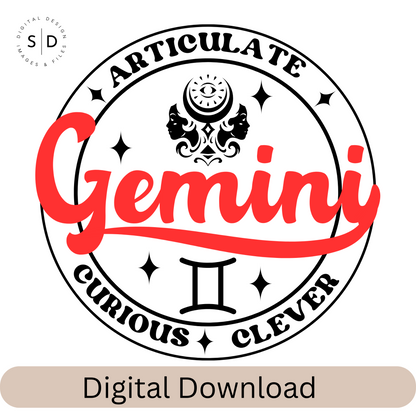 Gemini Zodiac Sign Round Frame Retro SVG