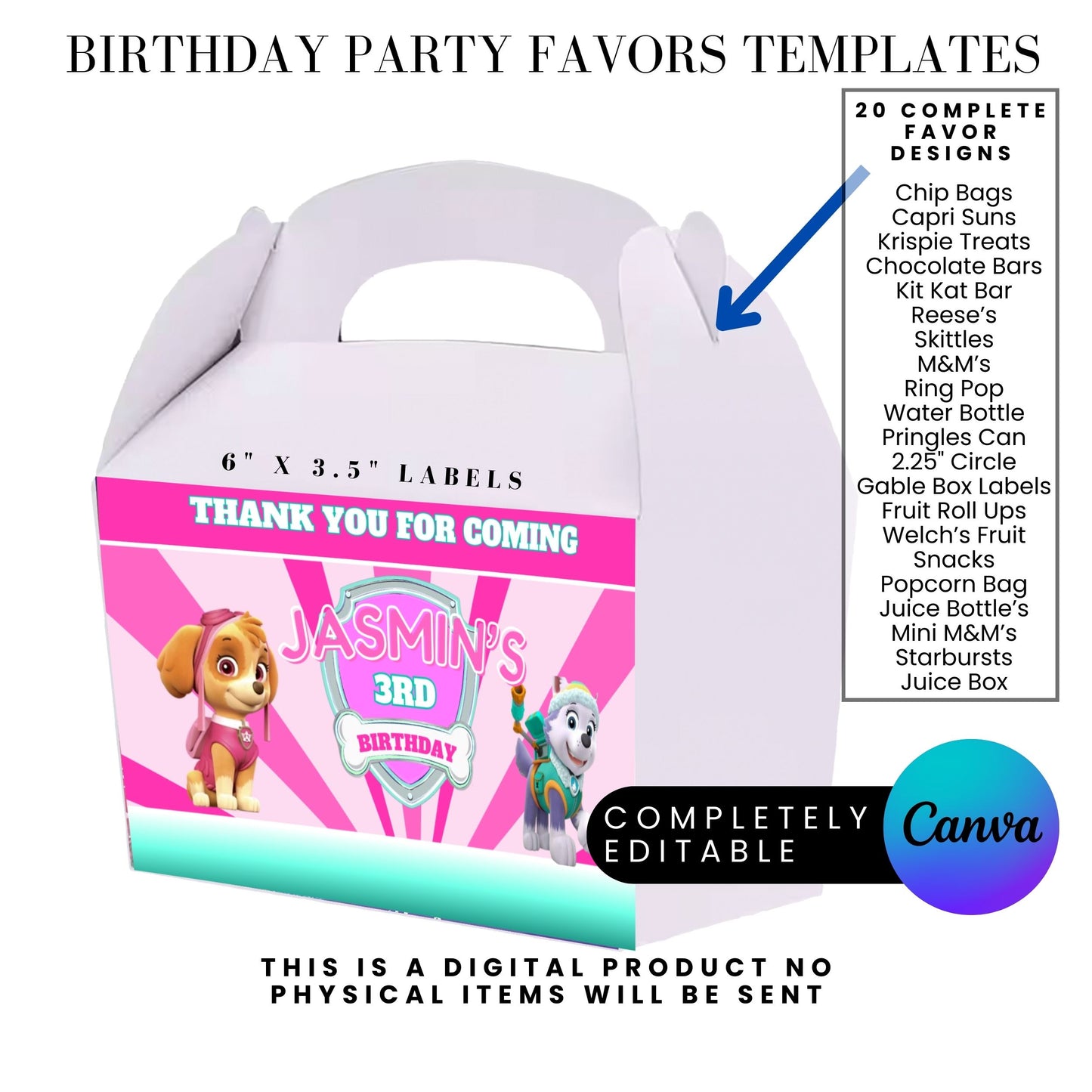 Pink Puppy Patrol Birthday Party Favor Templates Bundle