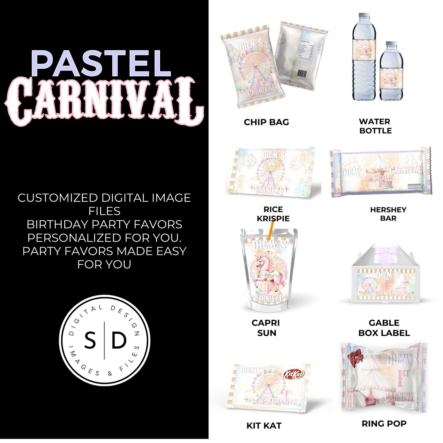Pastel Carnival Birthday Party DFY Favor Bundle