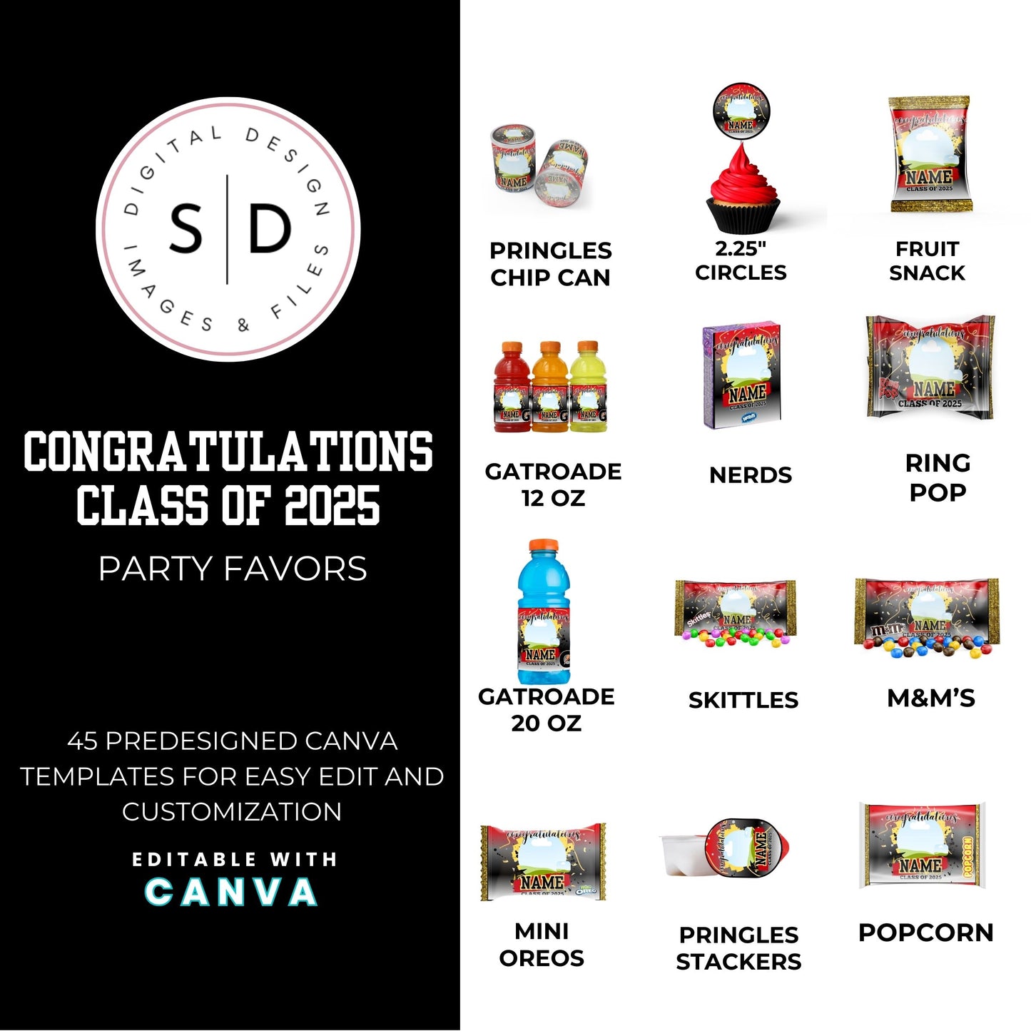 Class of 2025 Graduation Party Favor Canva Template Bundle 🎓✨