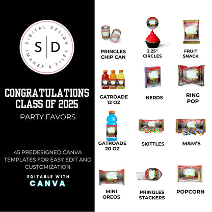 Class of 2025 Graduation Party Favor Canva Template Bundle 🎓✨