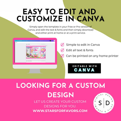 Candy Land Sweets Birthday Party Favor Templates