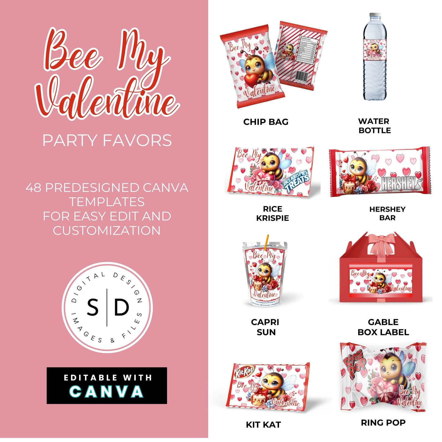 Bee My Valentine Party Favors Templates Bundle