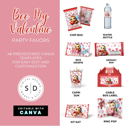 Bee My Valentine Party Favors Templates Bundle