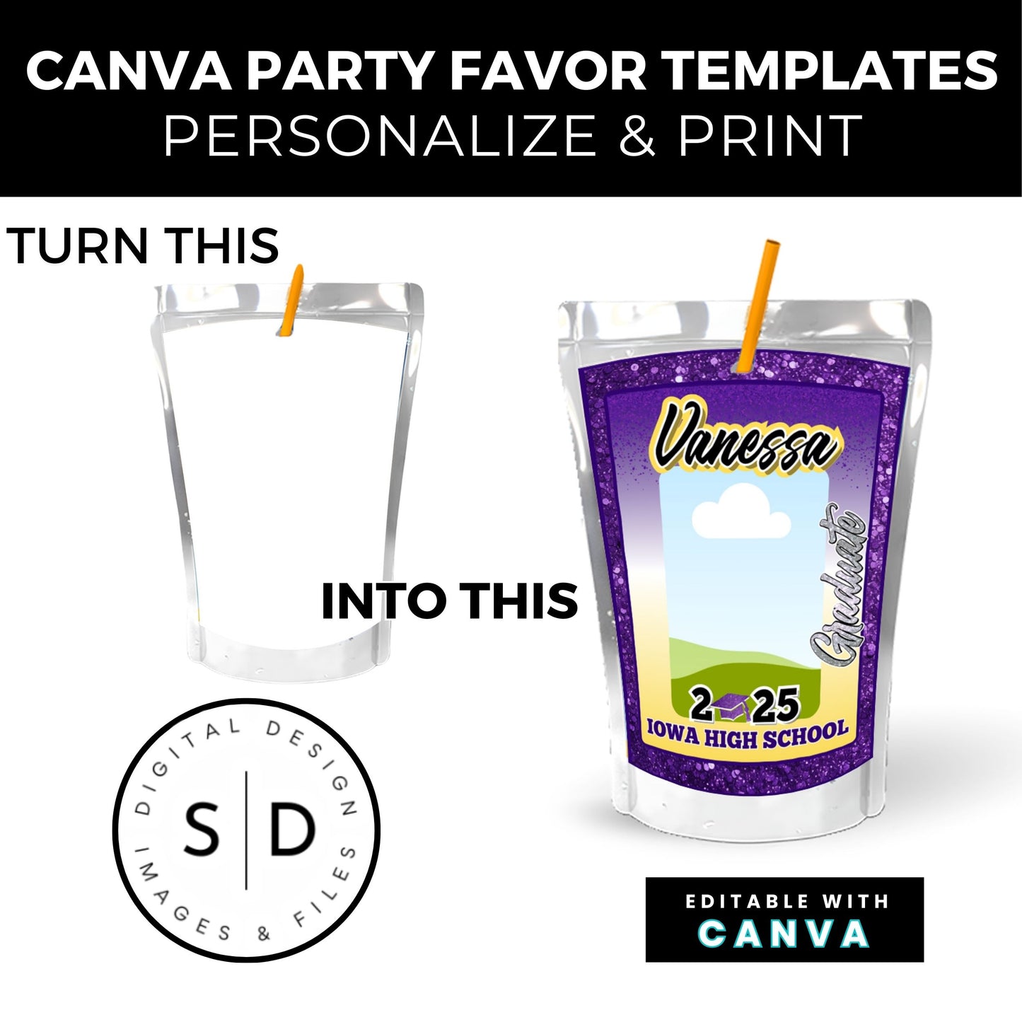 Congrats Class of 2025 – Purple & Yellow Graduation Party Favor Bundle