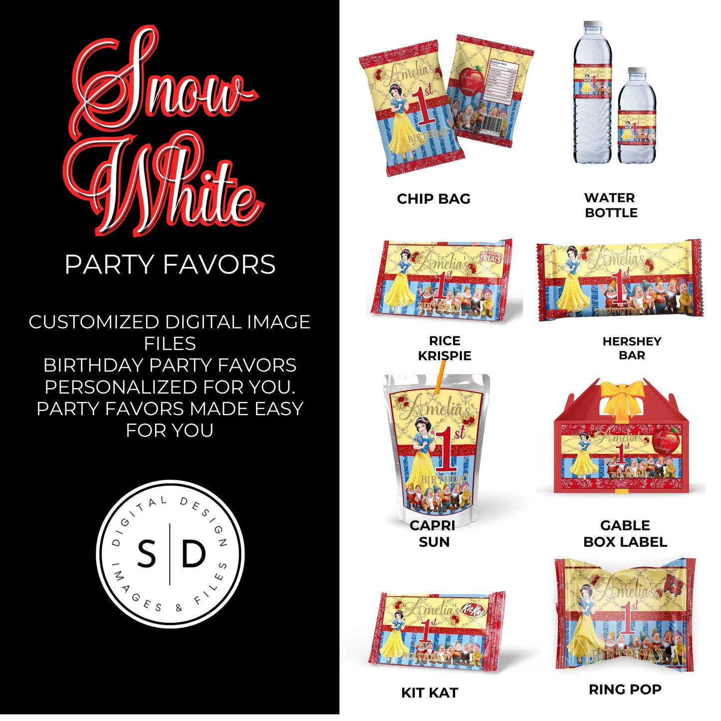 Snow White Party Favor Templates Bundle
