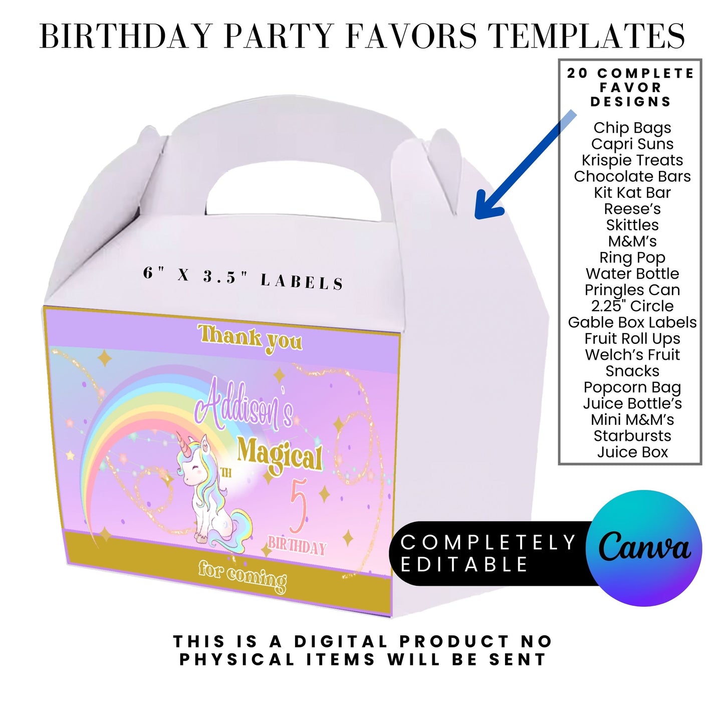 Magical Unicorn Birthday Party Favor Templates