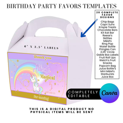 Magical Unicorn Birthday Party Favor Templates