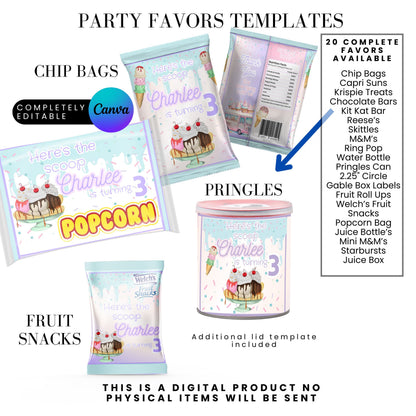 Here's The Scoop Ice Cream PartyParty Favor Templates Bundle