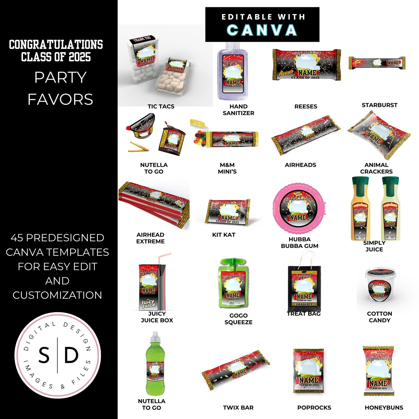 Class of 2025 Graduation Party Favor Canva Template Bundle 🎓✨