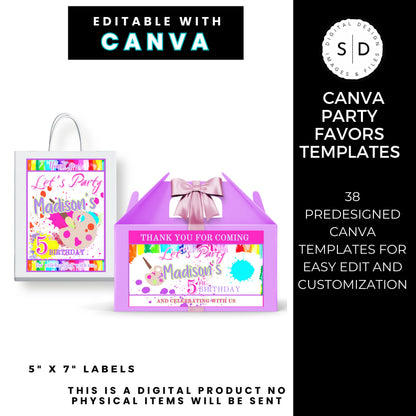Let's Paint Birthday Party Favor Templates