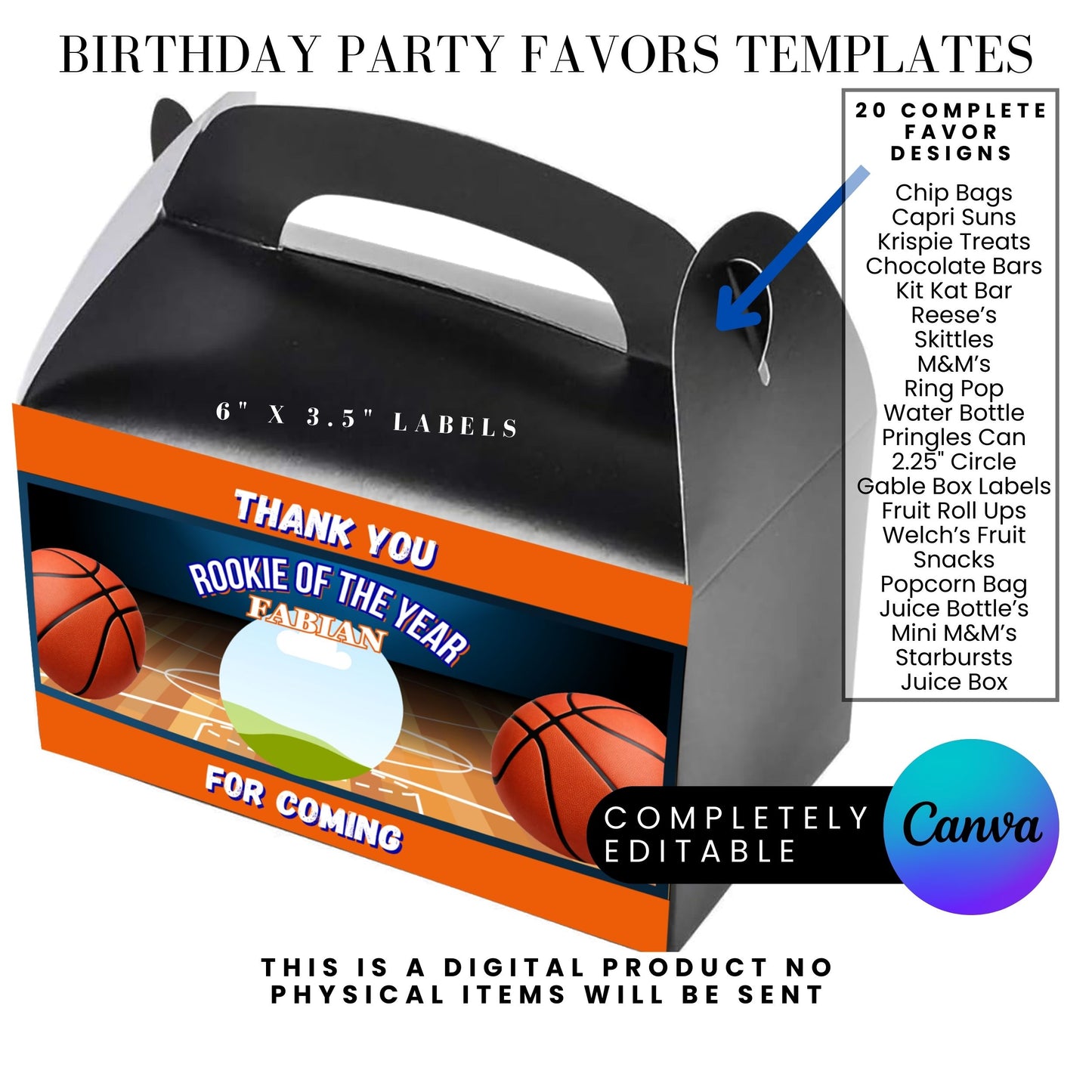 Rookie of The year Basketball Birthday Party Favor Templates Bundle
