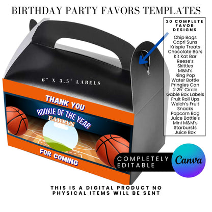 Rookie of The year Basketball Birthday Party Favor Templates Bundle