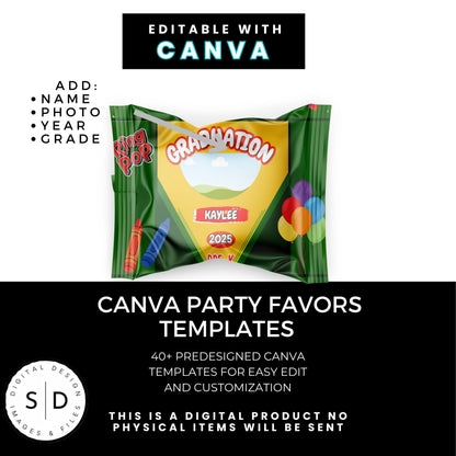 🎓 Crayon Graduation Party Favor Canva Template Bundle