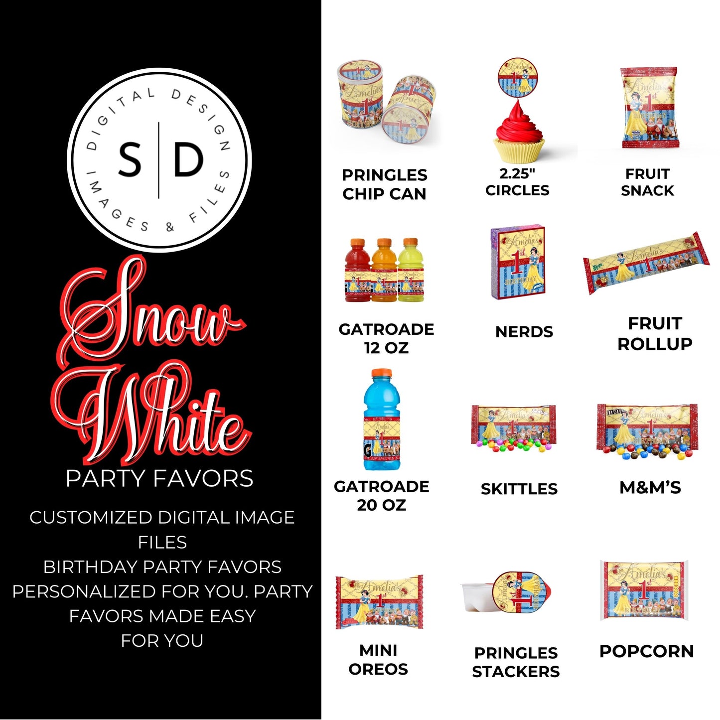 Snow White Party Favor Templates Bundle