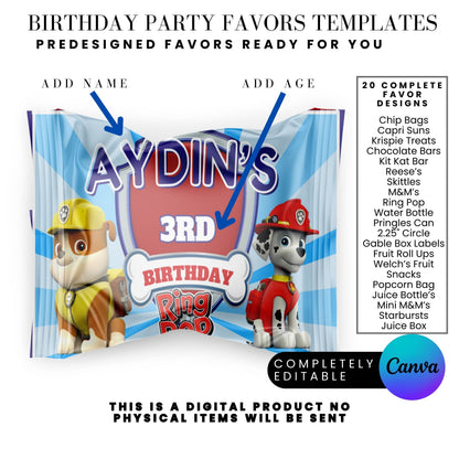 Blue Puppy Patrol Birthday Party Favor Templates Bundle