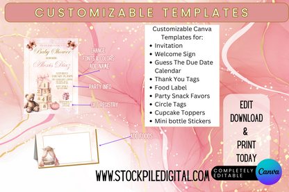 Blush Pink Baby Girl Watercolor Baby Shower Bundle