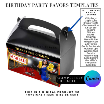 Hollywood Red Carpet Birthday Party Favors Templates Bundle