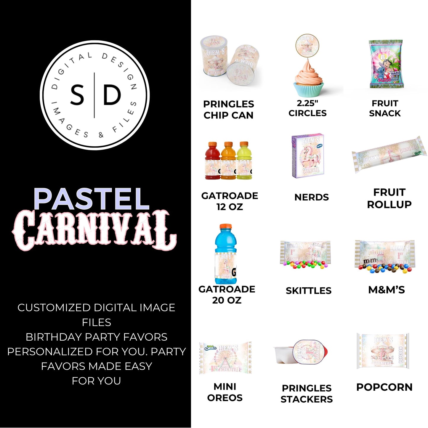Pastel Carnival Birthday Party DFY Favor Bundle