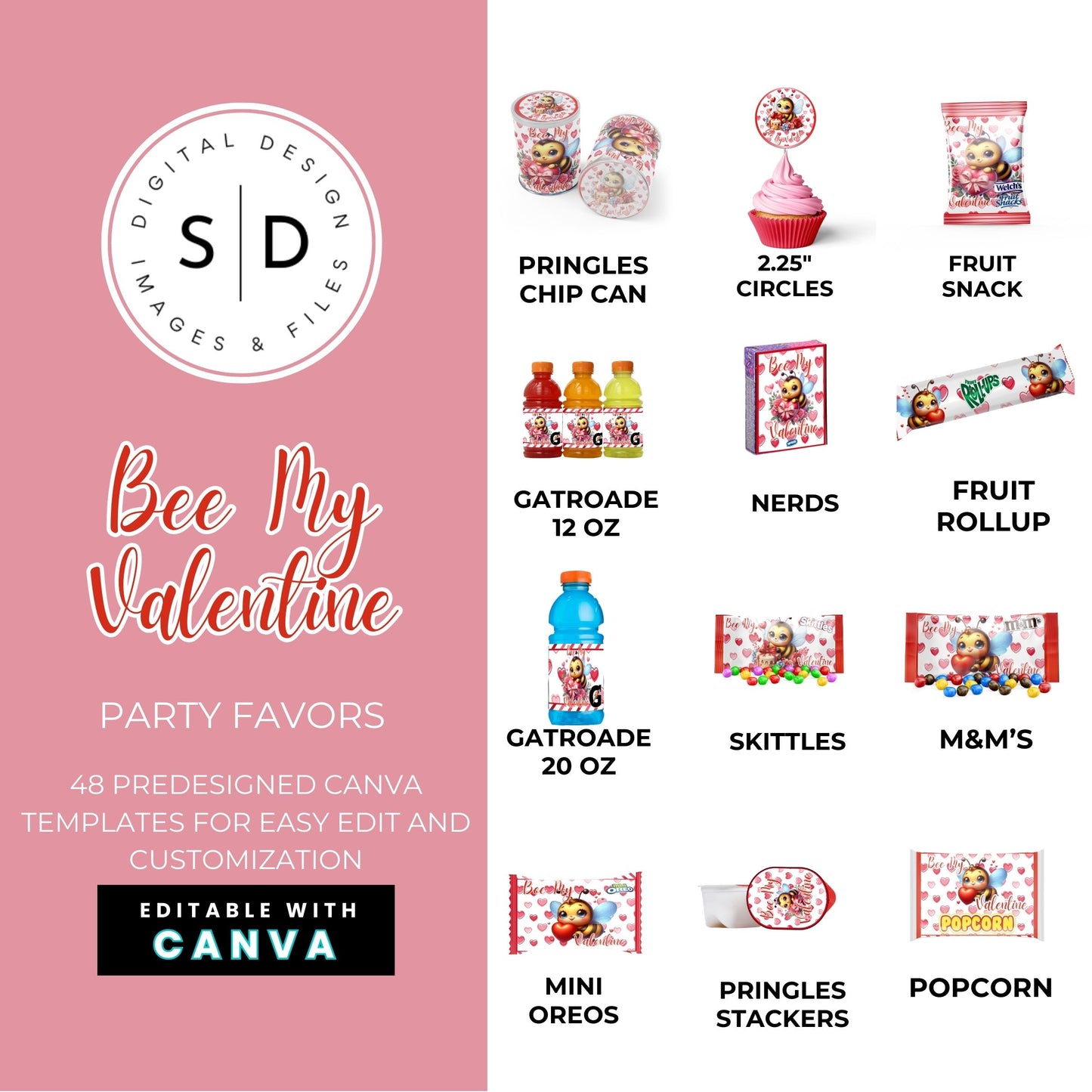 Bee My Valentine Party Favors Templates Bundle