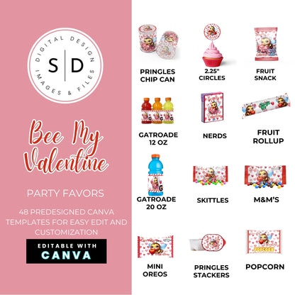Bee My Valentine Party Favors Templates Bundle