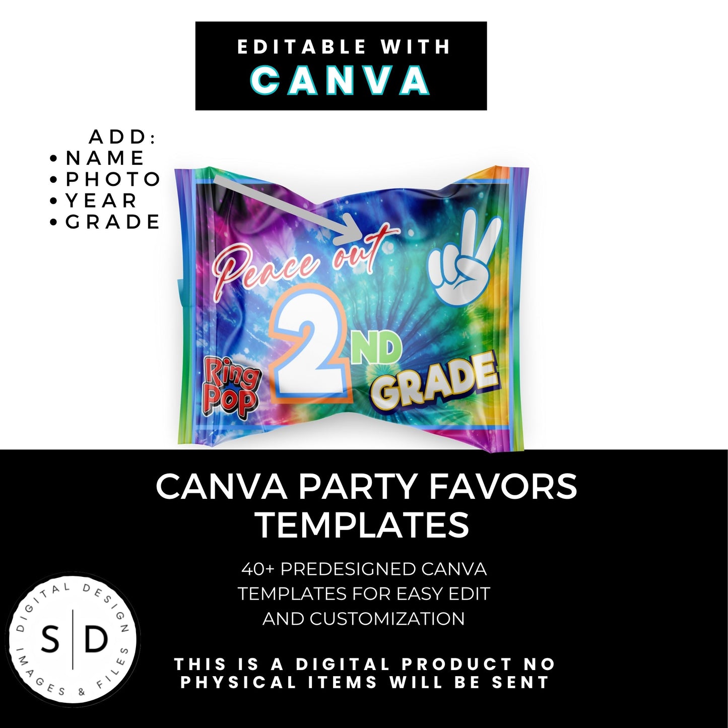 ✌️ Peace Out End of Year Party Favor Canva Template Bundle