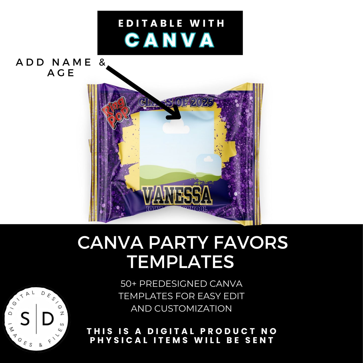 Congrats Class of 2025 – Purple & Yellow Graduation Party Favor Bundle