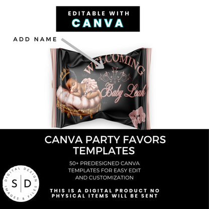 Welcoming Little Princess Baby Shower Canva Templates Bundle