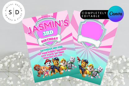 Puppy Patrol Pink Birthday Invitation